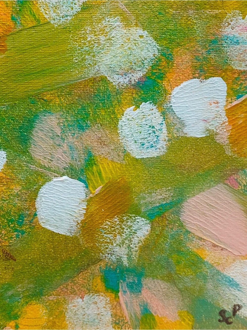 Spotz - Abstract Green and White Floral Canvas Art - handmade